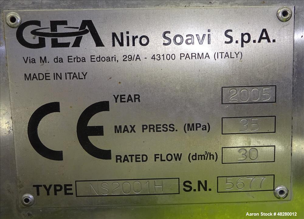 Used GEA Niro Soavi Panda High Pressure Laboratory Homogenizer, Model NS2001H.