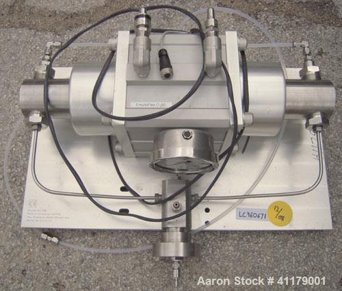 Used Avestin High Pressure Homogenizer, Model Emulsiflex-C50, Stainless Steel. Air/gas driven, double acting high pressure pump. 500 to 30,000 maximum psi, minimum sample 25 milliliters, capacity of ...