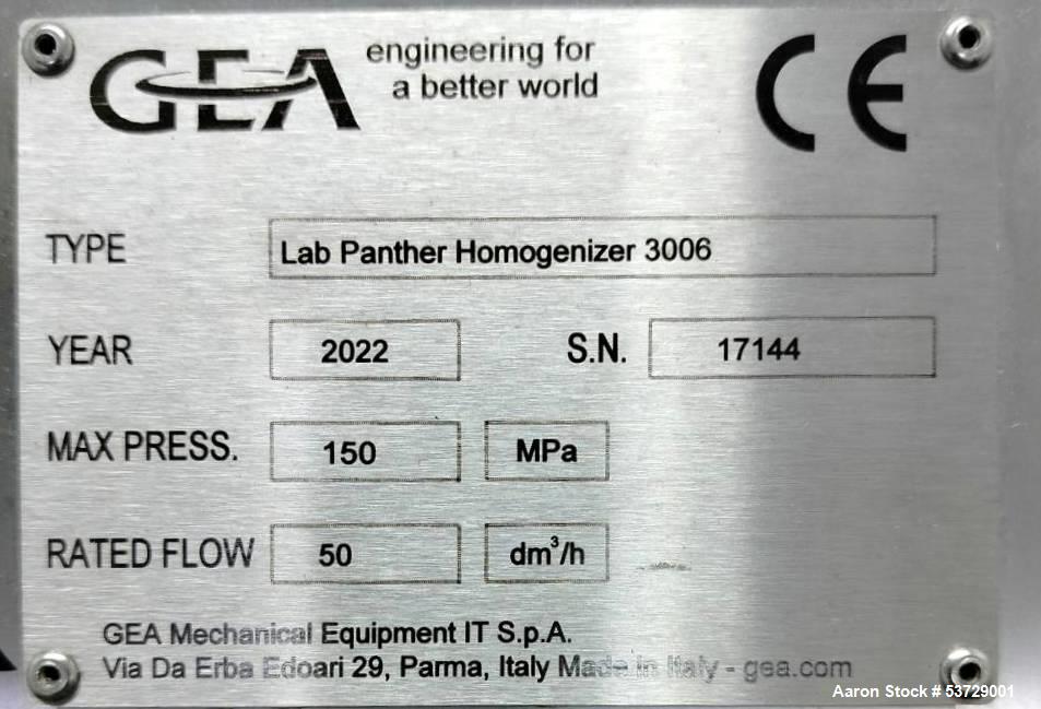 Used GEA Panther1500 Lab Homogenizer – 150 MPa | 50 L/h | Nanoemulsion | High Shear | 2022 | <300 Hrs Use