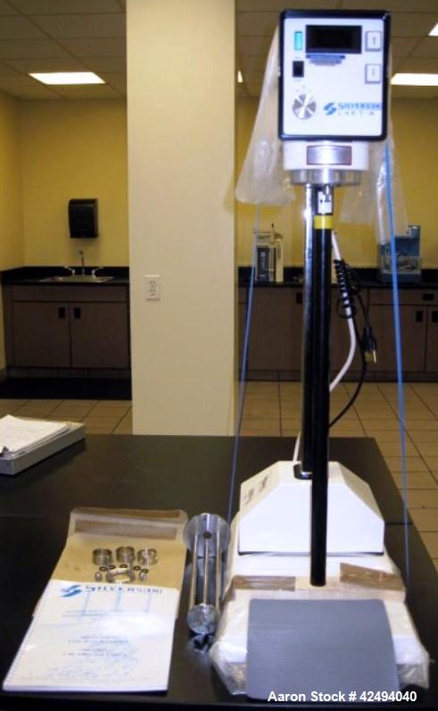 Used Silverson Homogenizer, model L4RT-A, 316L stainless steel contact surfaces with homogenizing head and change parts, 6000 RPM max speed under load, with digital tachometer, 110 V, serial # 17528
