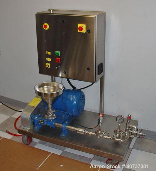 Used Sonic Corp High Pressure Sonolator Homogenizer Mixing System, Model A-CIP Sonolator TM. 316 stainless steel components. Processes up to 1 gallon per minute, pressure up to 1000 psi, Moyno pump L...