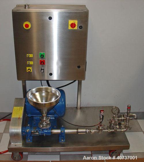 Used Sonic Corp High Pressure Sonolator Homogenizer Mixing System, Model A-CIP Sonolator TM. 316 stainless steel components. Processes up to 1 gallon per minute, pressure up to 1000 psi, Moyno pump L...