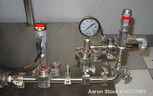 Used Sonic Corp High Pressure Sonolator Homogenizer Mixing System, Model A-CIP Sonolator TM. 316 stainless steel components. Processes up to 1 gallon per minute, pressure up to 1000 psi, Moyno pump L...