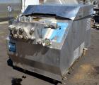 Used Gaulin Homogenizer, 304 Stainless Steel. Single stage valve assembly, 3 pistons. Driven by an approximate 50 hp motor (no tag). Head stamped with #s HT308029 & PT927857 OR. No manufactures tag w...