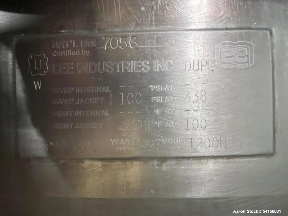 Used Lee Industries Kettle, 1200 Gallon. Stainless steel.