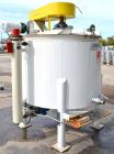Used Blommer Chocolate Machinery Melt Tank, 350 Gallon, Carbon Steel. Approximately 52’’ diameter x 40’’ deep, flat top with a bolt on agitator bridge, and (2) 304 stainless steel 1/3 hinged covers, ...