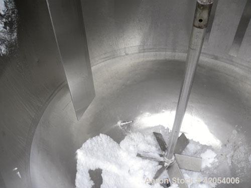 Used Mueller Kettle, 250 Gallon, Hastelloy C-276, vertical. 48" diameter x 45" deep. Open top with (2) 1/3 covers, dimple jacketed hemispherical bottom, rated 40 psi at 300 deg F. Fixed top mounted s...
