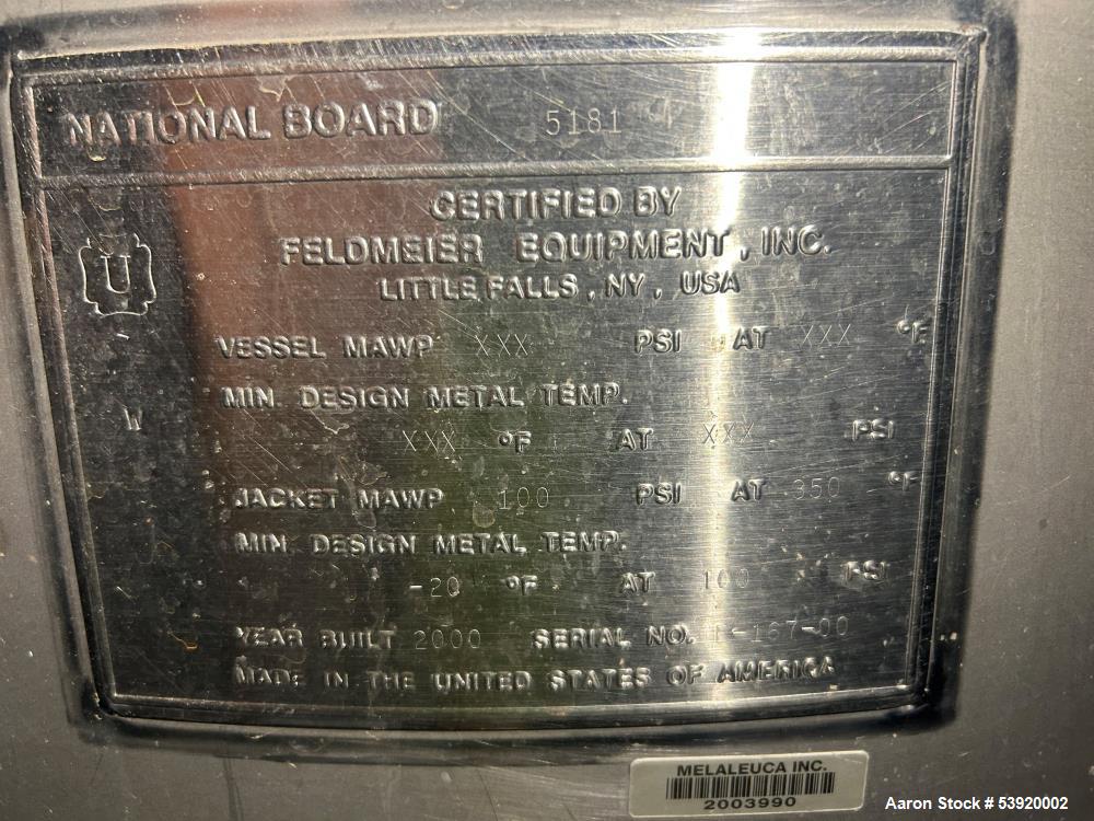 Used Feldmeier Jacketed Stainless Steel Process Kettle – 36" Diameter