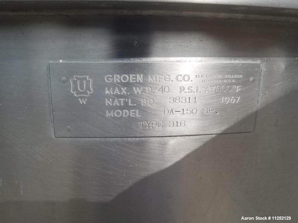 Used-Groen 150 Gallon Stainless Steel Jacketed Kettle with Double-Motion Scrape