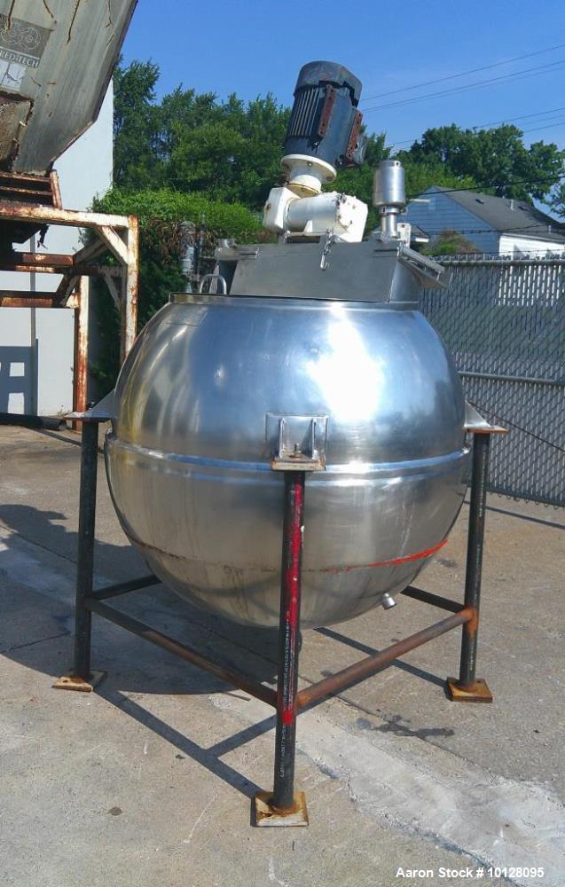 Used Groen Inclined Agitated Kettle, 250 Gallon | Model INA-250 | 316 SS | Jacketed | 5 HP Agitator