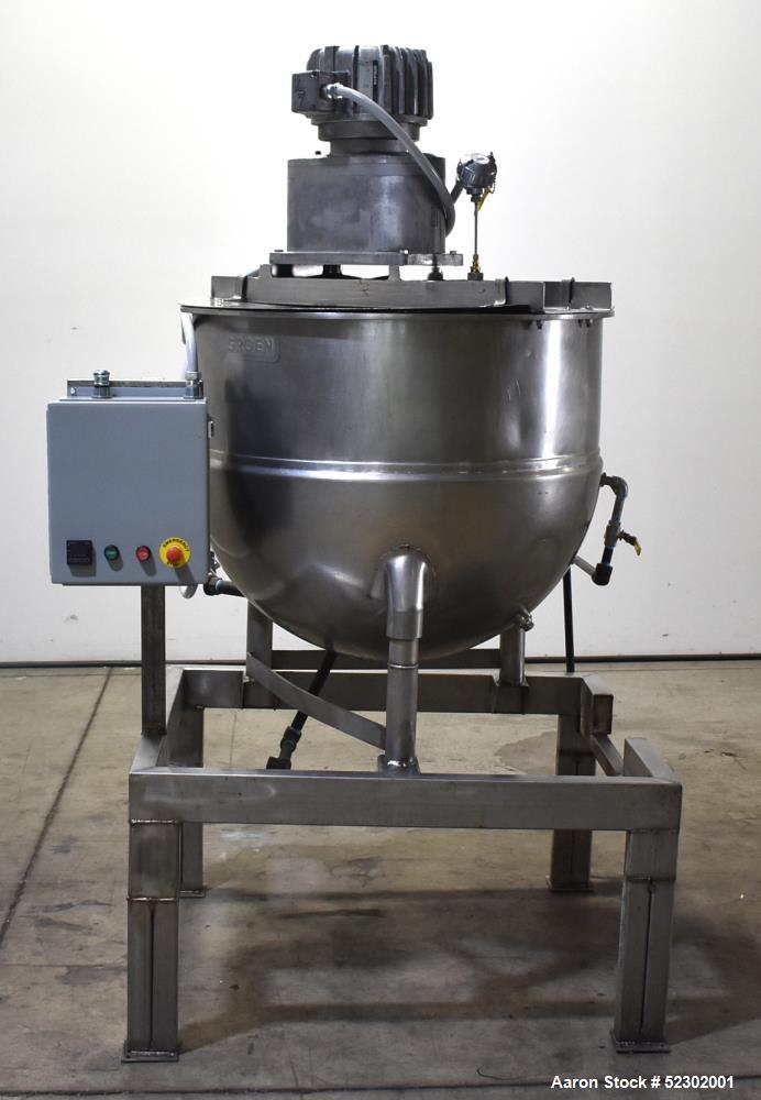 Used- Groen 100 Gallon Mix Kettle, Model N-100 SP, Stainless Steel, Vertical. Approximate 36" diameter x 30" deep. Flat top,...