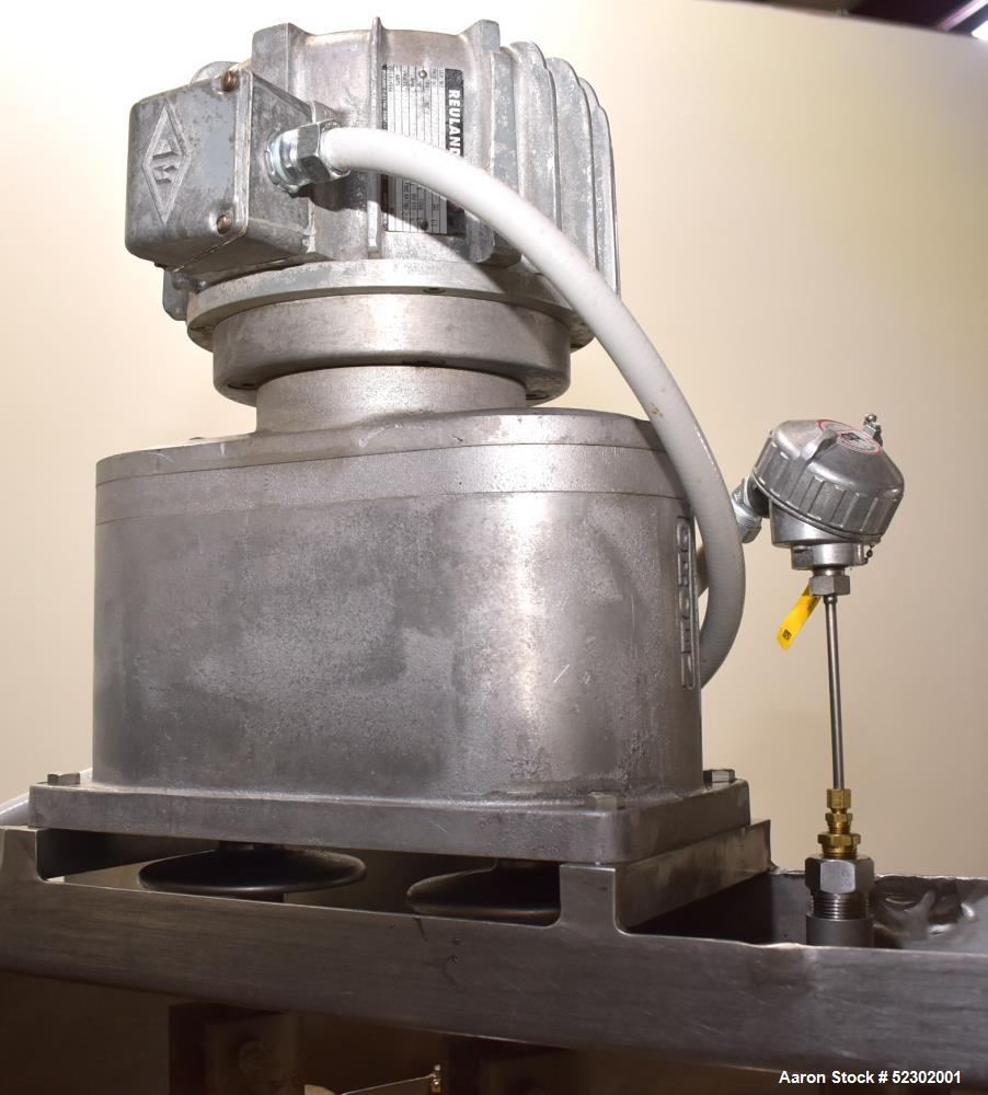 Used Groen 100 Gallon Mix Kettle, Model N-100 SP, Stainless Steel, Vertical. Approximate 36" diameter x 30" deep. Flat top, hemispherical bottom. Jacket rated 45 psi at 300 degrees F. Top center ente...