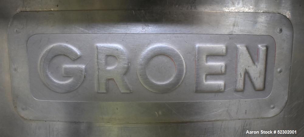 Used Groen 100 Gallon Mix Kettle, Model N-100 SP, Stainless Steel, Vertical. Approximate 36" diameter x 30" deep. Flat top, hemispherical bottom. Jacket rated 45 psi at 300 degrees F. Top center ente...