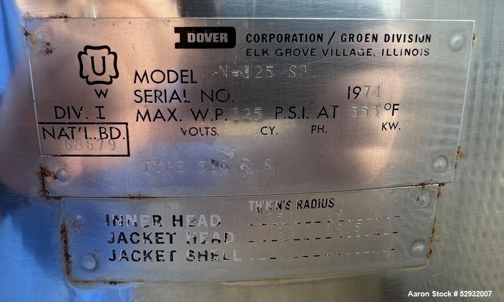 Used Groen N-125 SP Agitated Kettle – 125 Gallon, High-Shear, 316 SS