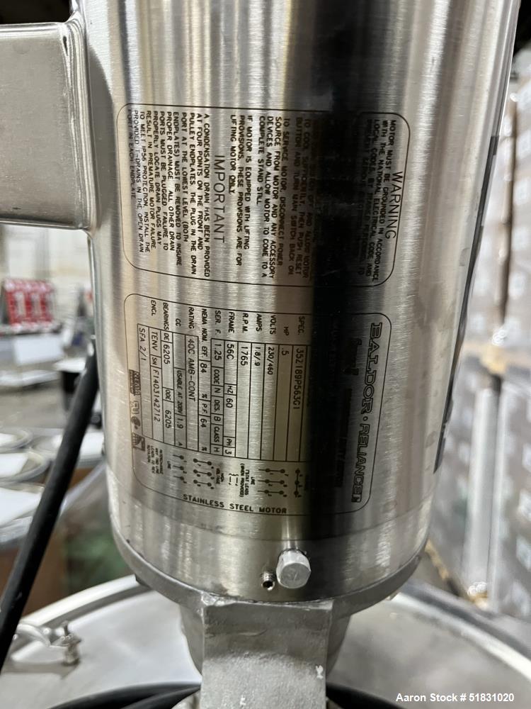 Used Groen electrically heated stainless steel kettle. approximately 50 gallons with top agitator drive.