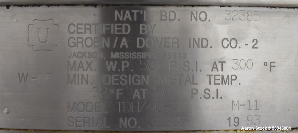 Used- Groen Table Top Kettle, Model TDH/40-SP, 40 Quart Capacity, Stainless Steel. Approximate 16-1/2" diameter x 14" deep. ...