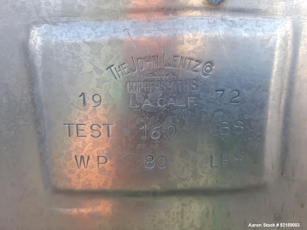 Used Groen 150 Gallon Stainless Steel Agitated Kettle, Model 150. Approximate 42" diameter x 32" deep. Flat top with covers and hinged lid, hemispherical bottom. Jacket rated 80 psi working pressure ...