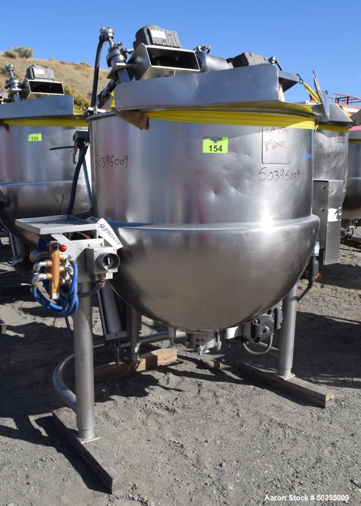 Used Hamilton Style CW Tilting Kettle, 150 Gallon, 316 Stainless Steel.