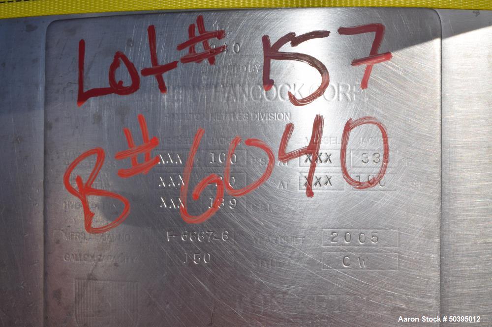 Used Hamilton Style CW Tilting Kettle, 150 Gallon, 316 Stainless Steel.