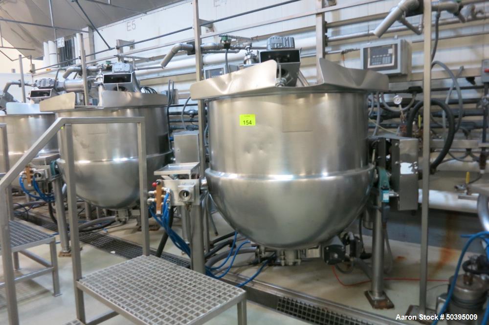 Used Hamilton Style CW Tilting Kettle, 150 Gallon, 316 Stainless Steel.