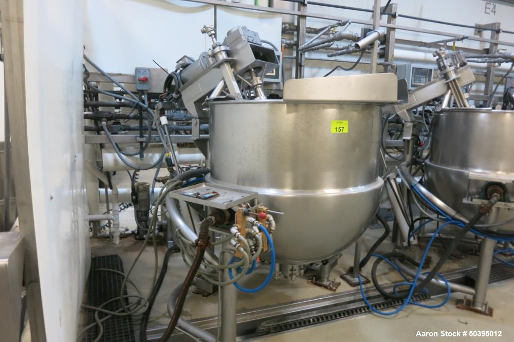 Used Hamilton Style CW Tilting Kettle, 150 Gallon, 316 Stainless Steel.