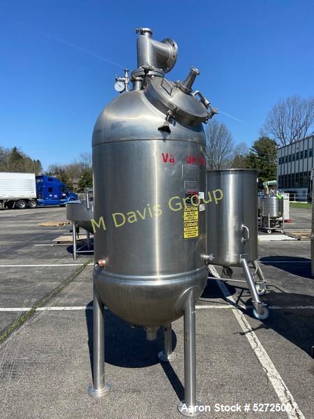 Used- Lee Industries Vacuum Kettle, Model 1250, Stainless Steel, Vertical. Hemispherical top and bottom. Internal rated full...