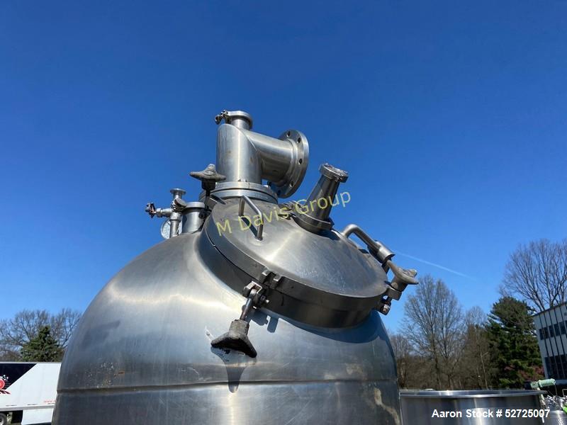 Used- Lee Industries Vacuum Kettle, Model 1250, Stainless Steel, Vertical. Hemispherical top and bottom. Internal rated full...