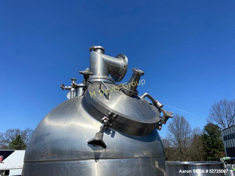 Used- Lee Industries Vacuum Kettle, Model 1250, Stainless Steel, Vertical. Hemispherical top and bottom. Internal rated full...