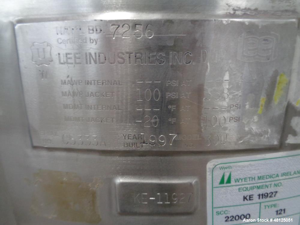Used LEE Industries Jacketed Mixing Vessel, 114 Liter (30 Gallon)