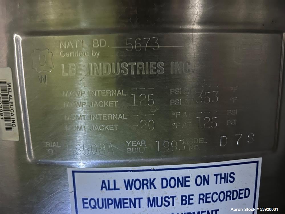 Stainless Steel Steam Jacketed Mix Kettle – Lee Industries D7S 50 Gal