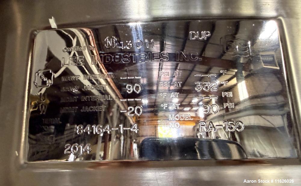 Used Lee RA-150 150-Gallon 316 Stainless Steel Jacketed Kettle with Scrape Surface Agitation