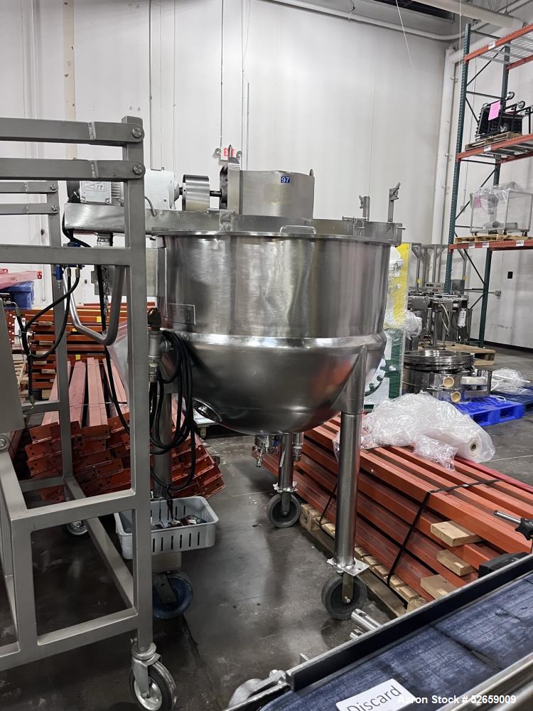 Used Lee Process Stainless Steel Kettle, Model 150D7T, 150 Gallon, 316 Stainless Steel, Vertical. 304 Stainless steel jacket rated 40 psi at -20 to 287 degrees F. Flat top, hemispherical bottom. Top ...