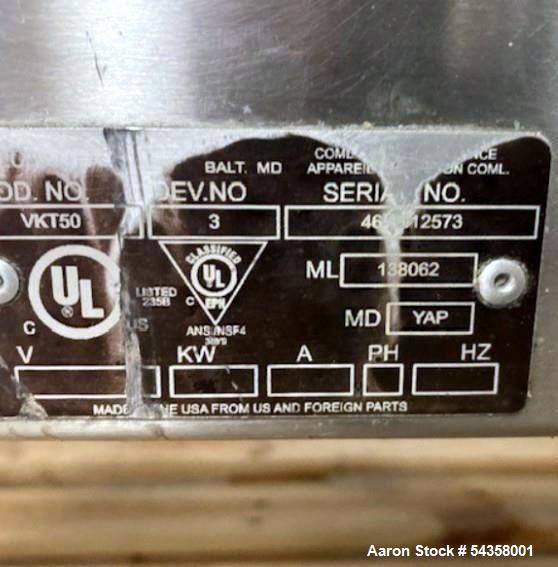 Used Vulcan VKT50 Direct Steam Countertop Tilting Kettles – Dual 12 Gallon, 50 PSI (2014)
