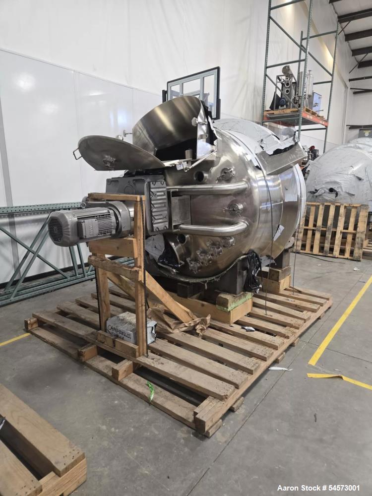 Unused-JBF 360 Gallon Stainless Steel Dual-Drive Jacketed Kettle, 316L stainless steel product contact, ASME U-stamped insulated jacket rated 100 PSI at 300F, approximately 360-gallon capacity, dish ...