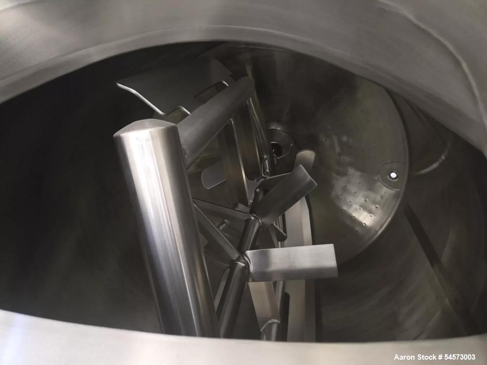 Unused-JBF 360 Gallon Stainless Steel Dual-Drive Jacketed Kettle, 316L stainless steel product contact, ASME U-stamped insulated jacket rated 100 PSI at 300F, approximately 360-gallon capacity, dish ...