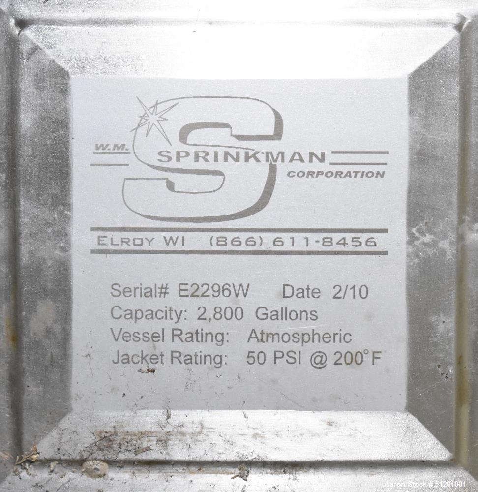 Used W.M. Sprinkman, 2,800 gallon Sanitary Jacketed Agitated Processor.