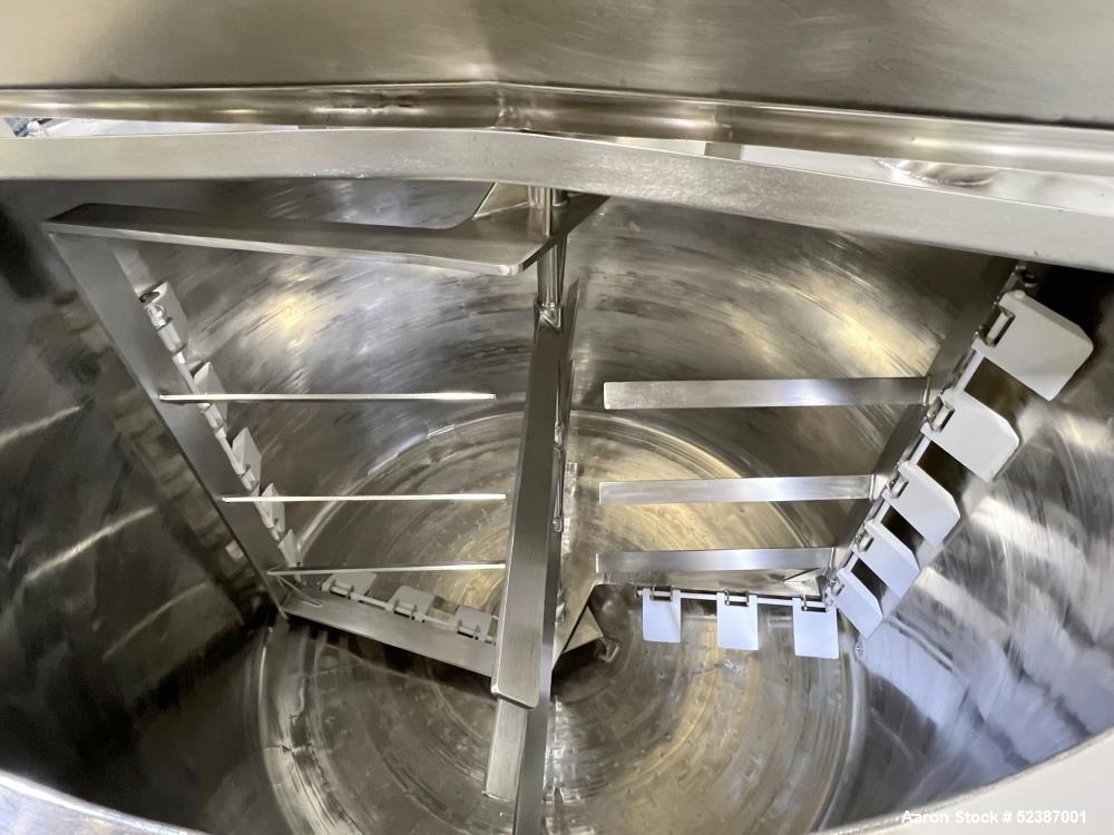 Used Crepaco Jacketed Mix Kettle, Stainless Steel, Model B, Approximately 500 Gallons. Flat top with agitator bridge and (2) 1/3 hinged covers, slight coned bottom. Approximately 60" diameter x 42" s...