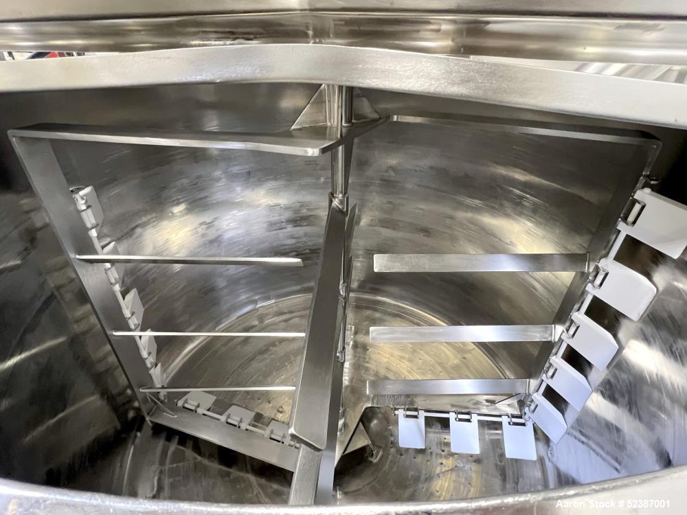Used Crepaco Jacketed Mix Kettle, Stainless Steel, Model B, Approximately 500 Gallons. Flat top with agitator bridge and (2) 1/3 hinged covers, slight coned bottom. Approximately 60" diameter x 42" s...