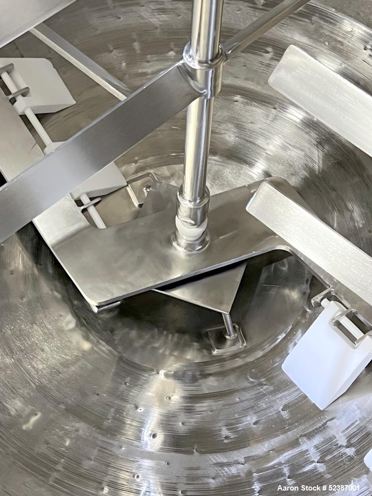 Used Crepaco Jacketed Mix Kettle, Stainless Steel, Model B, Approximately 500 Gallons. Flat top with agitator bridge and (2) 1/3 hinged covers, slight coned bottom. Approximately 60" diameter x 42" s...