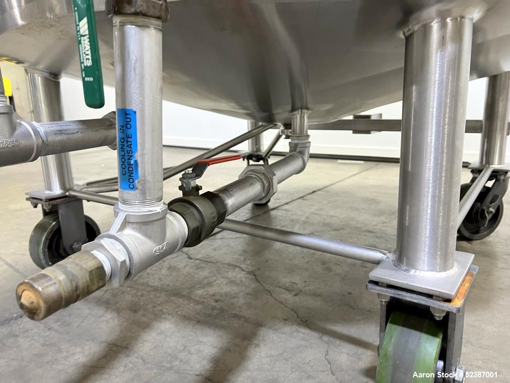Used Crepaco Jacketed Mix Kettle, Stainless Steel, Model B, Approximately 500 Gallons. Flat top with agitator bridge and (2) 1/3 hinged covers, slight coned bottom. Approximately 60" diameter x 42" s...