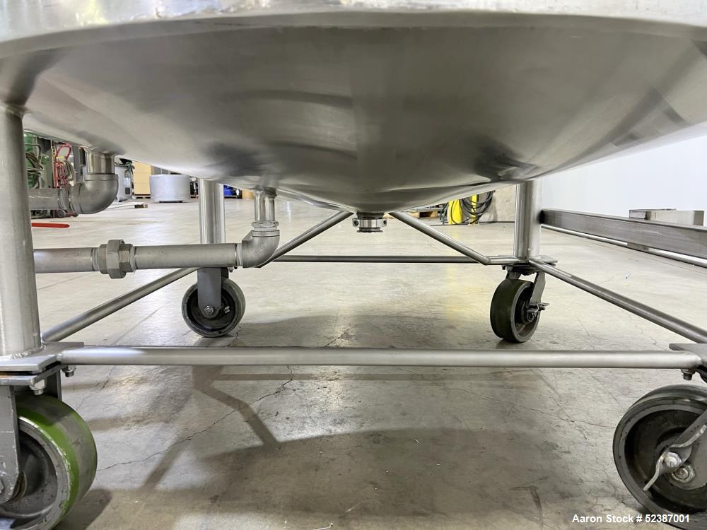 Used Crepaco Jacketed Mix Kettle, Stainless Steel, Model B, Approximately 500 Gallons. Flat top with agitator bridge and (2) 1/3 hinged covers, slight coned bottom. Approximately 60" diameter x 42" s...
