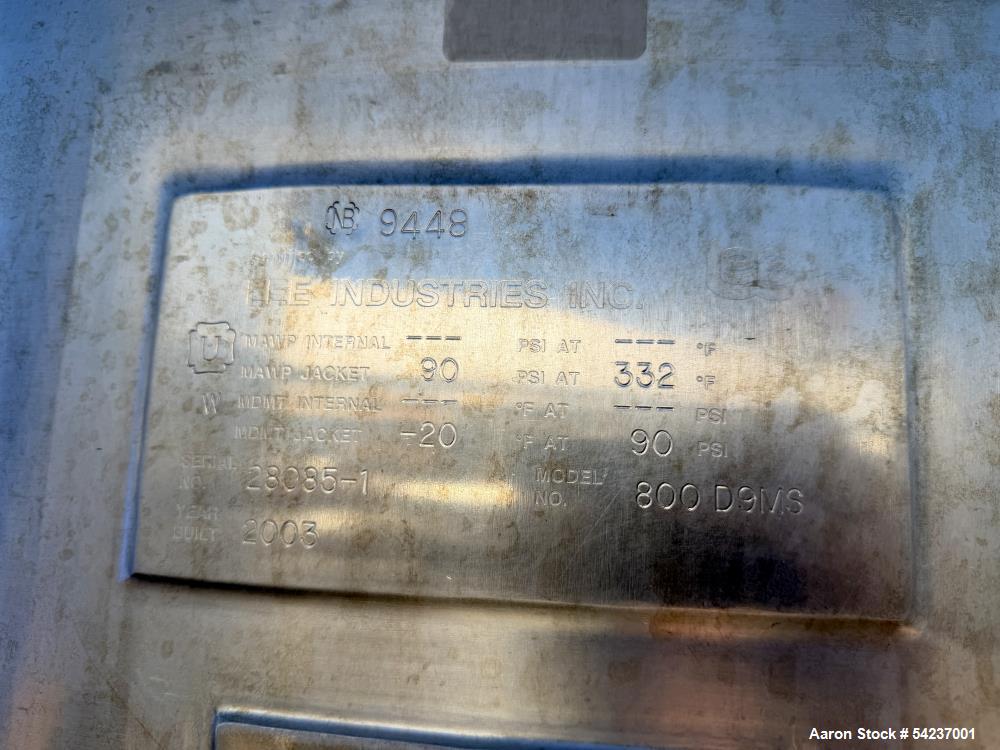 Used Lee Industries 800 Gallon Double Motion Kettle – Model 800 D9MS, 90 PSI Jac