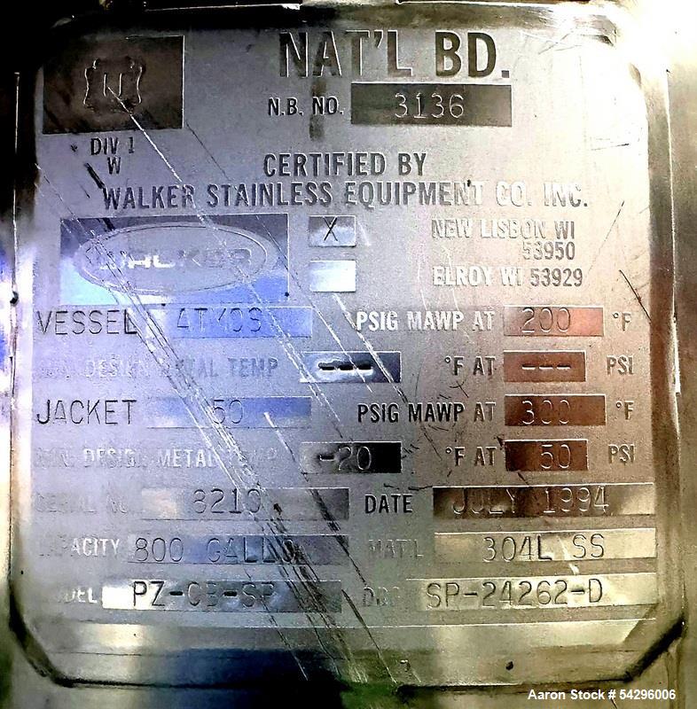 800 Gallon Walker Stainless Steel Jacketed Processing Kettle