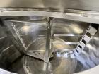 Used Crepaco Jacketed Mix Kettle, Stainless Steel, Model B, Approximately 500 Gallons. Flat top with agitator bridge and (2) 1/3 hinged covers, slight coned bottom. Approximately 60