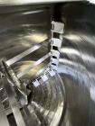 Used Crepaco Jacketed Mix Kettle, Stainless Steel, Model B, Approximately 500 Gallons. Flat top with agitator bridge and (2) 1/3 hinged covers, slight coned bottom. Approximately 60