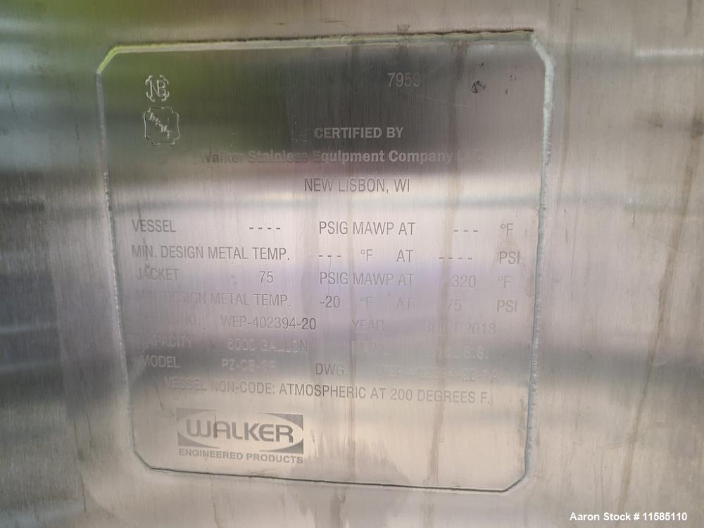 Used Walker 316L Stainless Steel 6000 Gallon Kettle, Model PZ-CB-SP. Atmospheric Internal