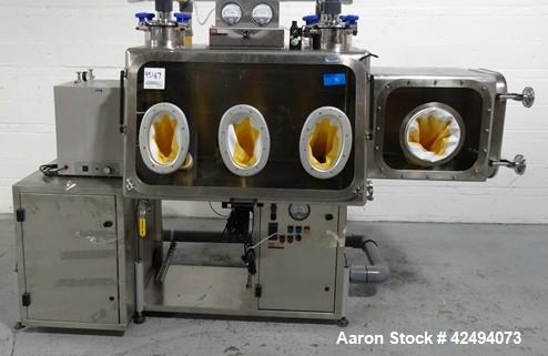 Used IsoTech Design Isolator, Model 150PROTECT. Stainless steel construction, 48" wide x 30" deep x 28" high chamber, single sided, (3) gloves, 20" x 20" x 24" long anti chamber with glove, end mount...