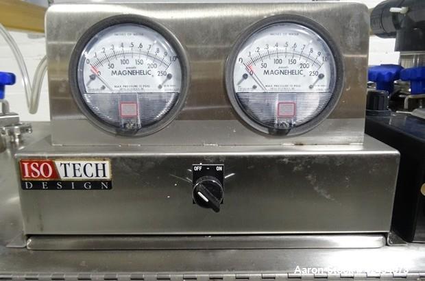 Used IsoTech Design Isolator, Model 150PROTECT. Stainless steel construction, 48" wide x 30" deep x 28" high chamber, single sided, (3) gloves, 20" x 20" x 24" long anti chamber with glove, end mount...
