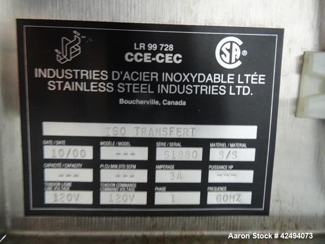Used IsoTech Design Isolator, Model 150PROTECT. Stainless steel construction, 48" wide x 30" deep x 28" high chamber, single sided, (3) gloves, 20" x 20" x 24" long anti chamber with glove, end mount...