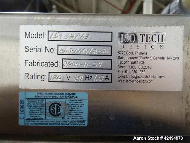Used IsoTech Design Isolator, Model 150PROTECT. Stainless steel construction, 48" wide x 30" deep x 28" high chamber, single sided, (3) gloves, 20" x 20" x 24" long anti chamber with glove, end mount...